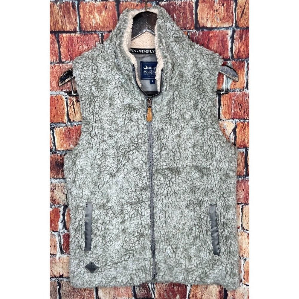 Simply Southern Sherpa Sleeveless Vest Women’s Small Gray Full Zip Soft Fuzzy